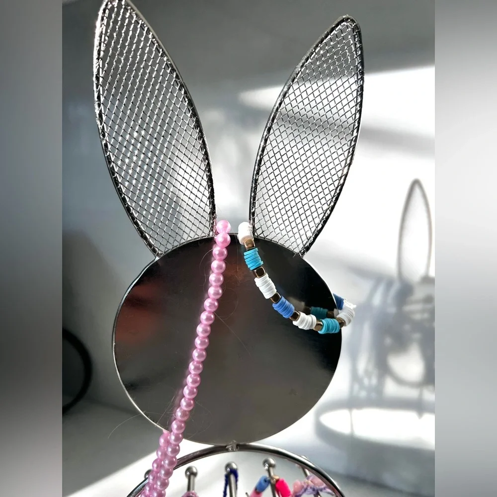 Bunny Metal Jewellery Stand holder mirrored silver tone for women girls 13